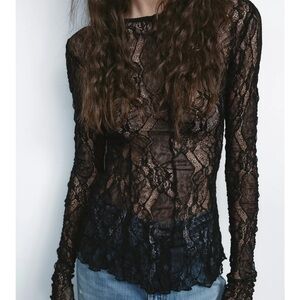Zara Elegant Black Lace Top long sleeve